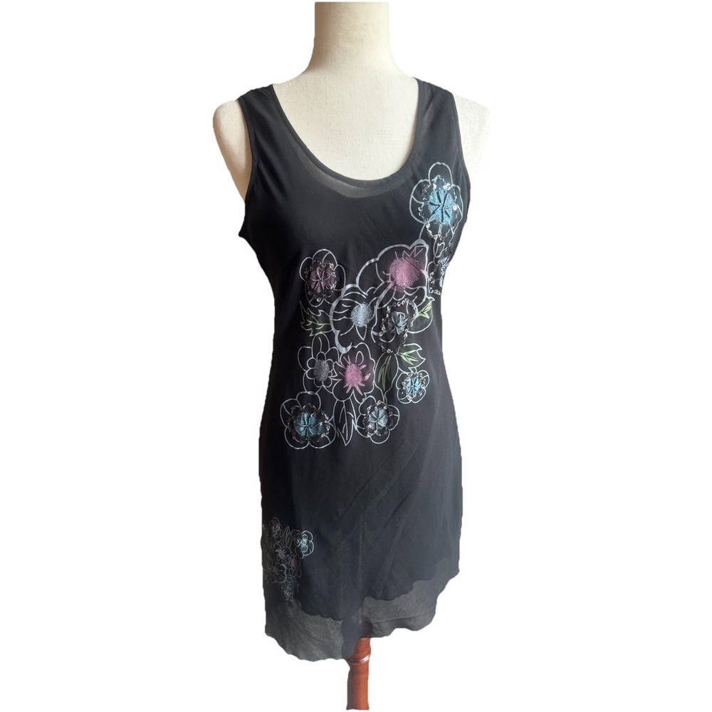 Mur Mur Slip Dress Sheer Tank Lined Floral Whimsygoth Asymmetrical Y2k‎ XS Small